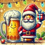 DALL·E 2024-12-22 16.25.10 - A hand-drawn style Christmas caricature featuring a cheerful beer bottle and beer mug, both dressed as Santa Claus. The beer mug has a frothy beard .webp